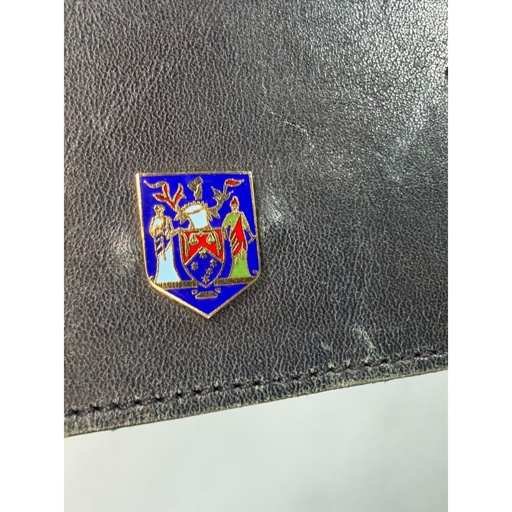 Vintage 70s Mulberry Black Leather Stable Trophy Belt w/ British Heraldry Badges - Picture 8 of 13